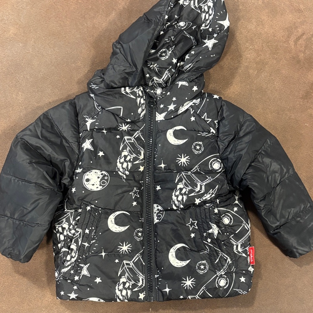 ONEKID Black Puffer Jacket with Space Print
